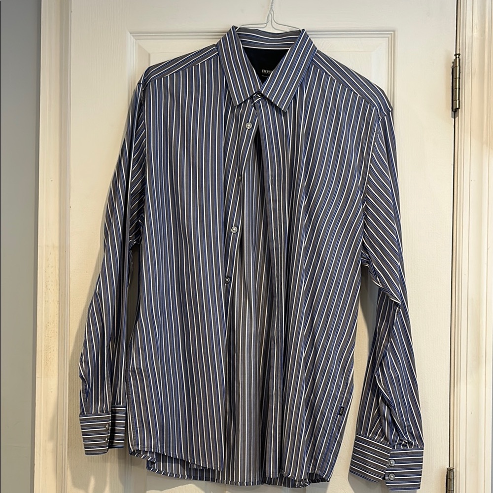 Boss Men's Blue Striped Shirt